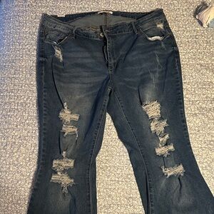Almost Famous Dark Blue Distressed Flare Jeans